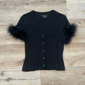 Vintage Nicole Miller feather trim blouse